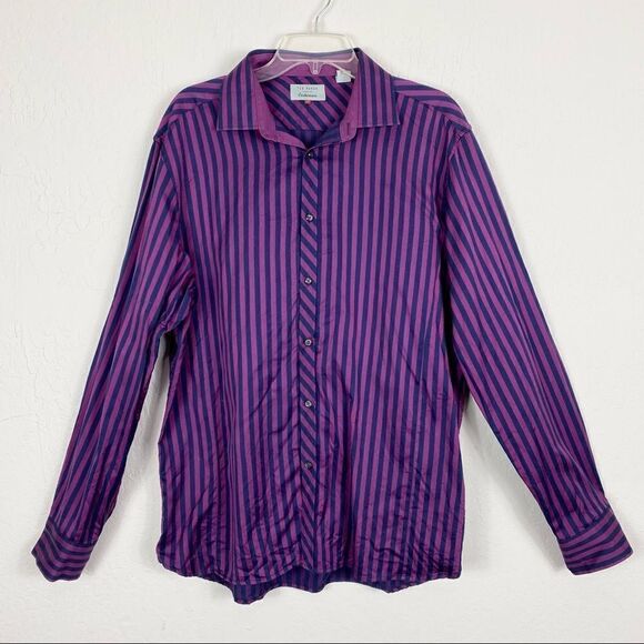 Ted Baker Endurance Purple Striped Button Up Dress Shirt - Picture 1 of 6